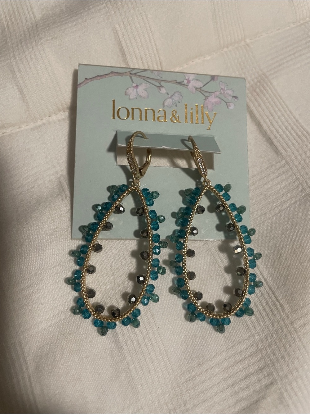 lonna & lilly Teal Beaded Gold Hoop Teardrop Earrings